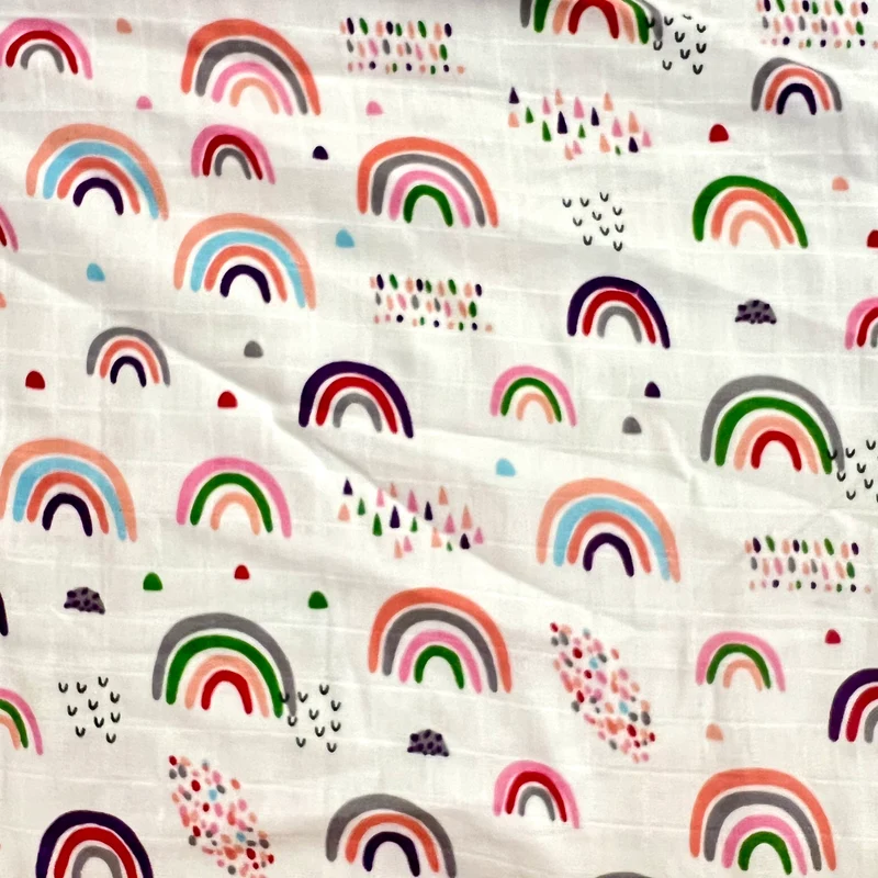 Musselin Stoff Regenbogen bunt