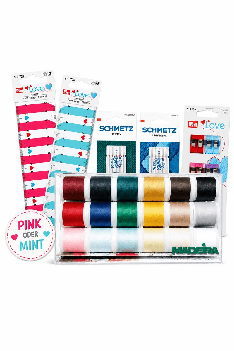 Näh-Starter-Set – Garn, Nadeln, Handmaß & Stoffclips