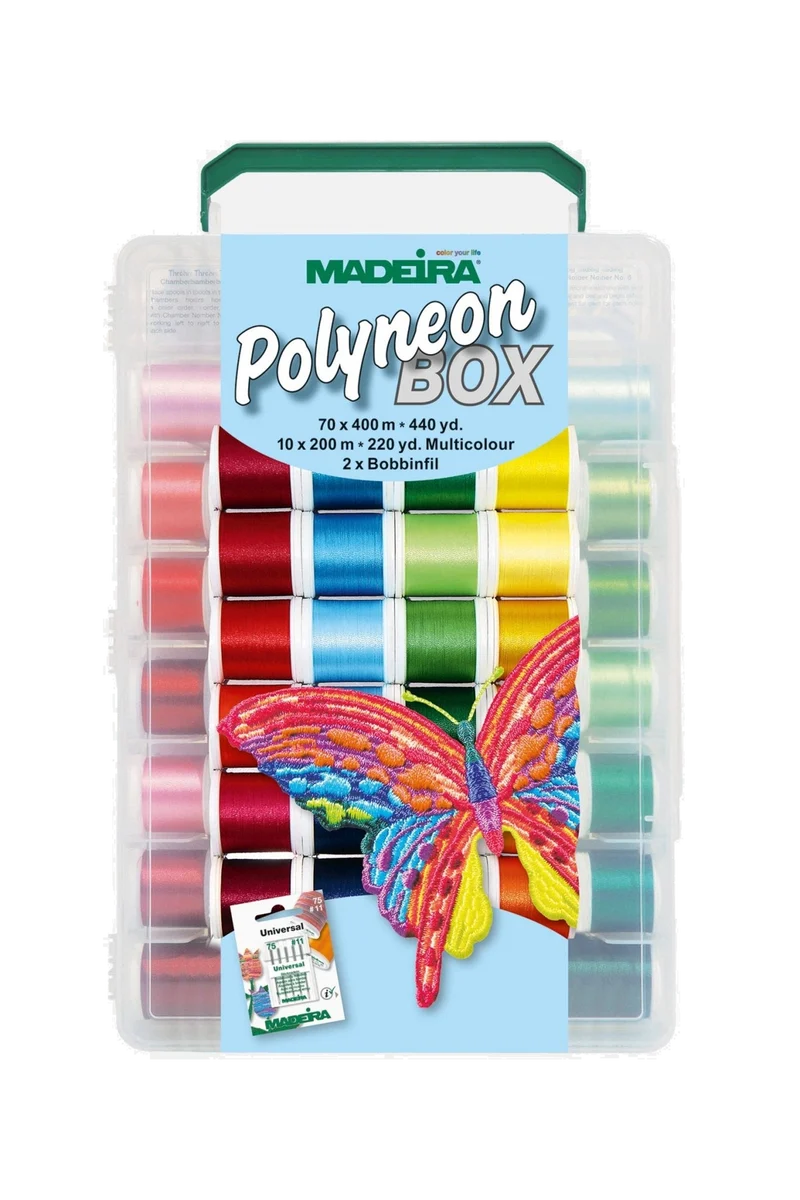 Madeira Polyneon 40 Garnkoffer 8085 – 80 Farben + 2 Bobbinfil