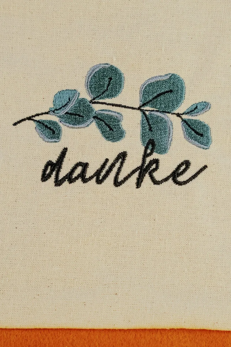 Stickdatei Danke mit Eukalyptuszweig