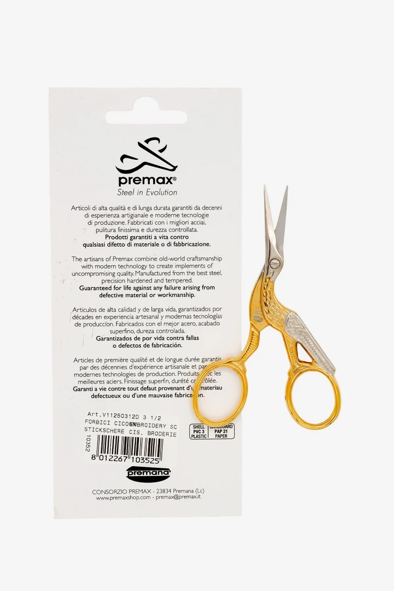 Premax Stickschere Storch (Gold/farbig) – OPTIMA Line