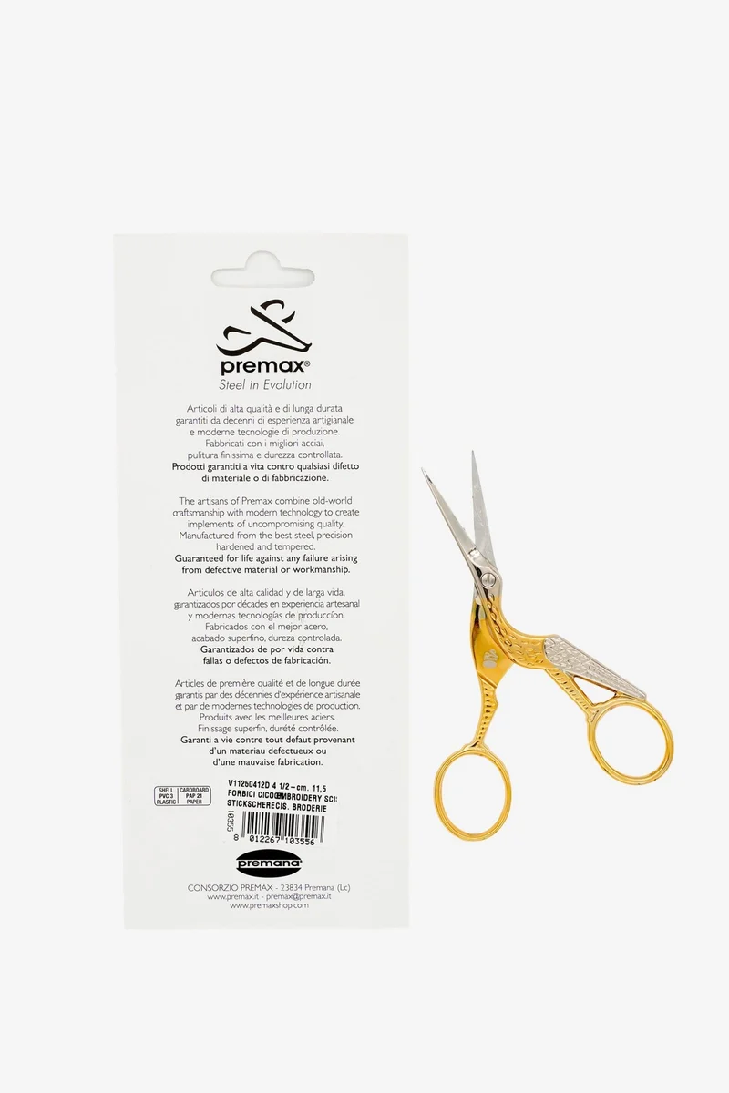 Premax Stickschere Storch (Gold/farbig) – OPTIMA Line