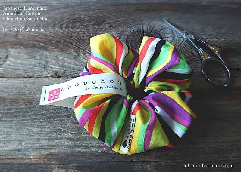 Japanese Handmade Scrunchies, Neon Stripes, scaf0014