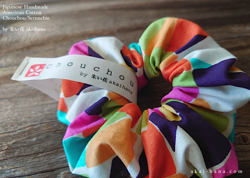 Japanese Handmade Scrunchies, Rainbow Tiles, scaf0004