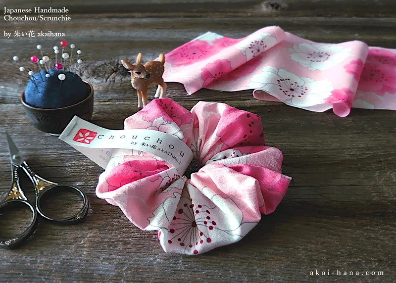 Japanese Handmade Kimono style Scrunchies, SAKURA Pink ⦿scjf0020