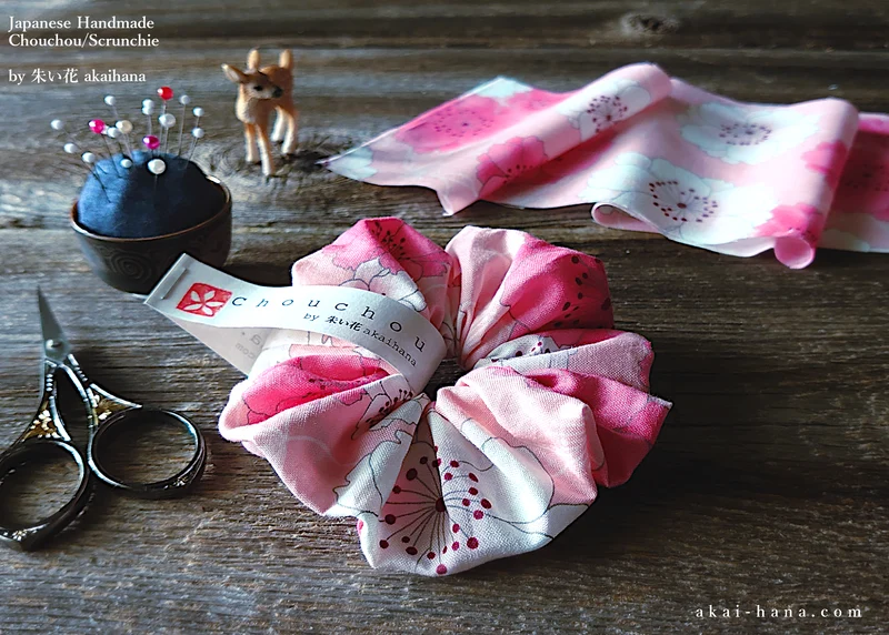 Japanese Handmade Kimono style Scrunchies, SAKURA Pink ⦿scjf0020