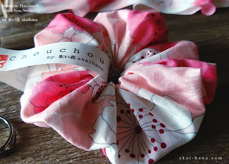 Japanese Handmade Kimono style Scrunchies, SAKURA Pink ⦿scjf0020