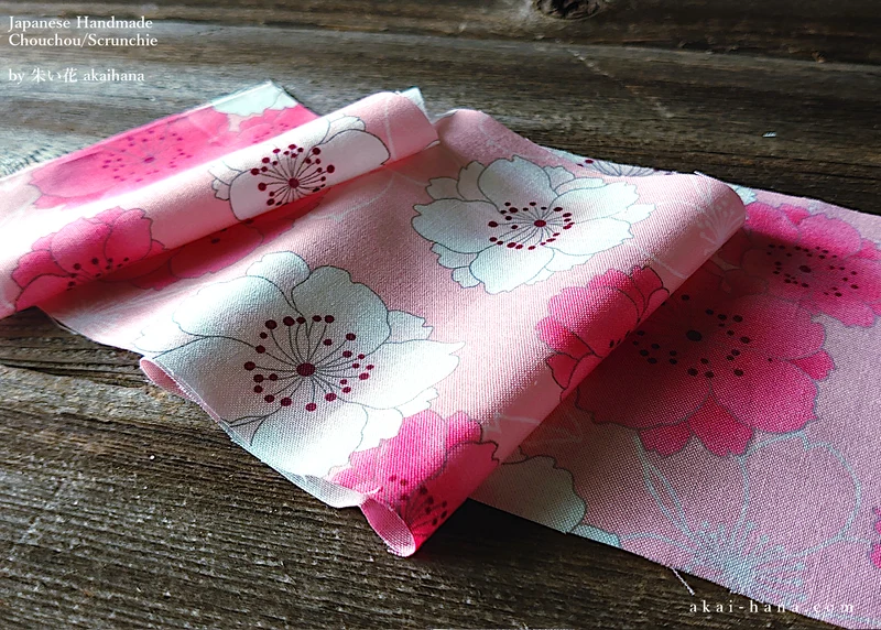 Japanese Handmade Kimono style Scrunchies, SAKURA Pink ⦿scjf0020
