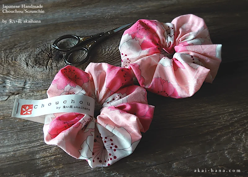 Japanese Handmade Kimono style Scrunchies, SAKURA Pink ⦿scjf0020