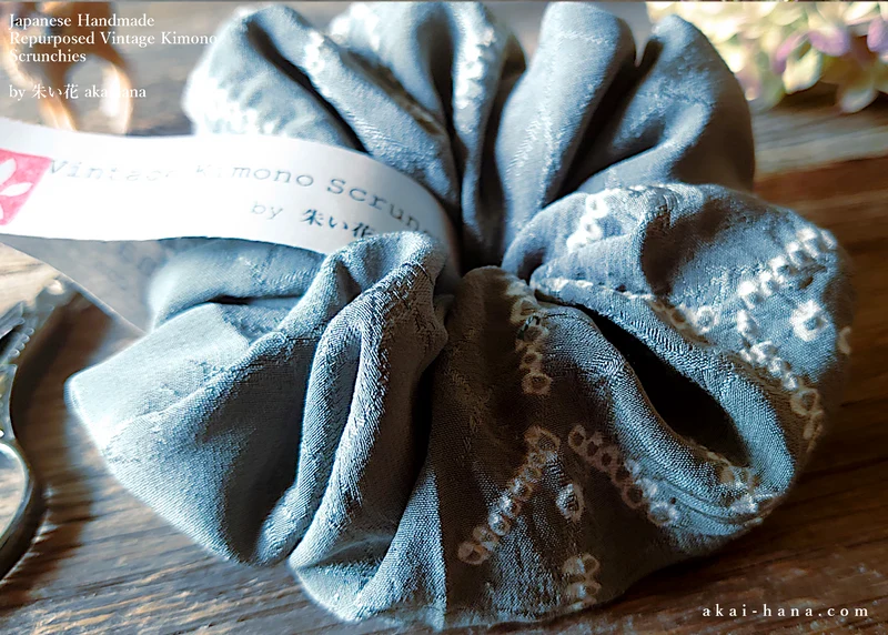 Vintage Kimono Scrunchies, Gray Shibori, Japanese Handmade