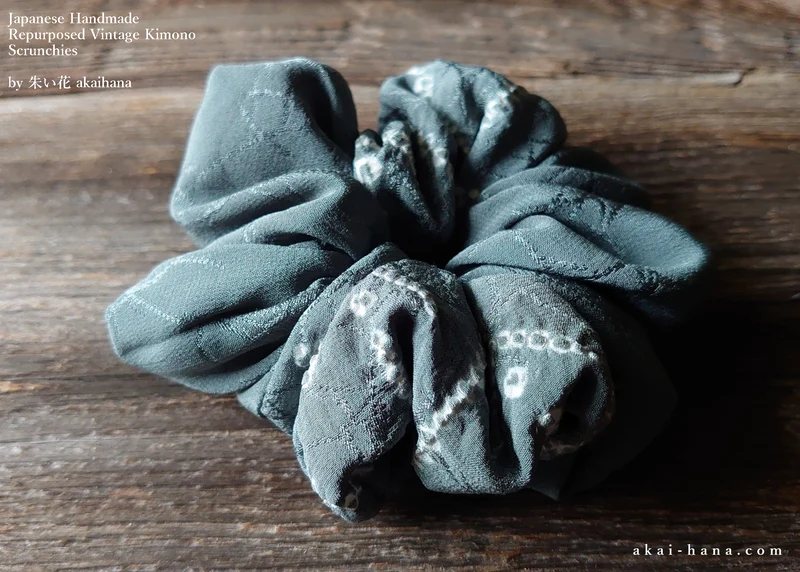 Vintage Kimono Scrunchies, Gray Shibori, Japanese Handmade