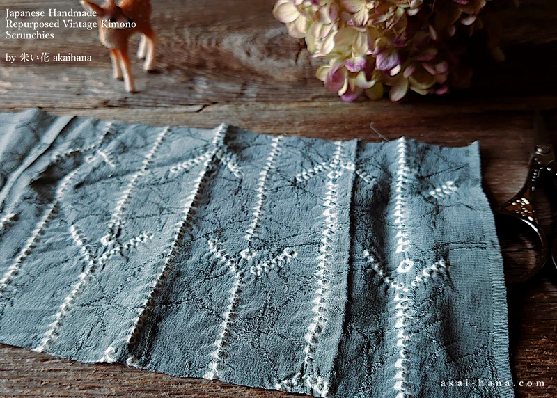 Vintage Kimono Scrunchies, Gray Shibori, Japanese Handmade
