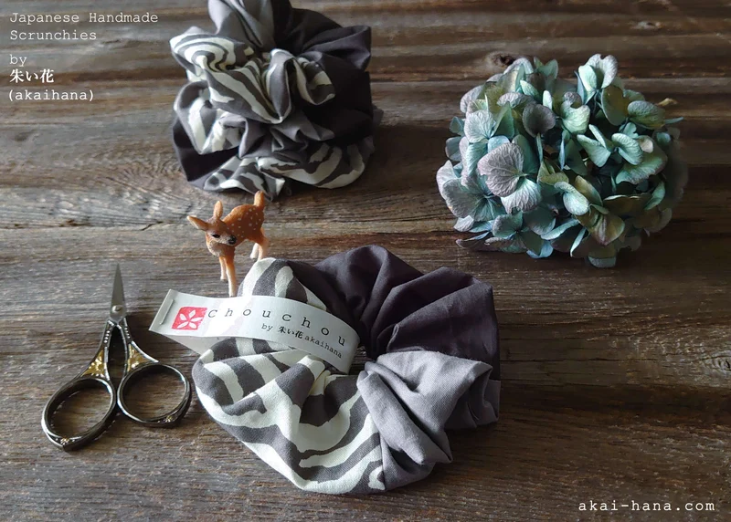 Japanese Handmade Scrunchies from Remnants, Monotone x Zebra