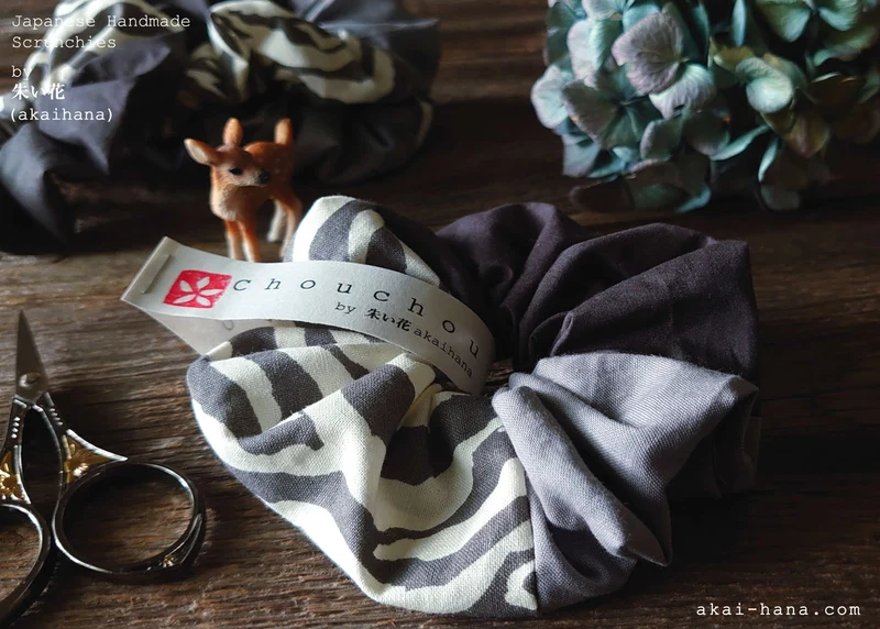 Japanese Handmade Scrunchies from Remnants, Monotone x Zebra
