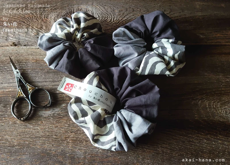 Japanese Handmade Scrunchies from Remnants, Monotone x Zebra