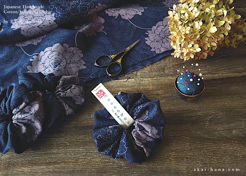 Japanese Handmade Scrunchies, Purple Dyed Floral from Thailand, scjf0088