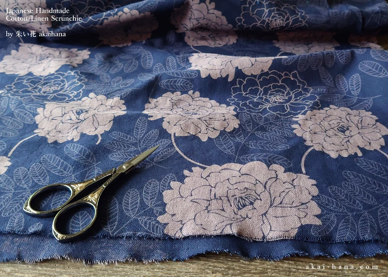 Japanese Handmade Scrunchies, Purple Dyed Floral from Thailand, scjf0088