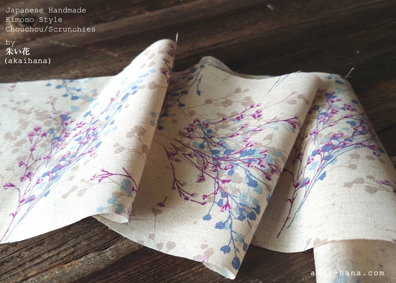 Japanese Handmade Cotton Linen Scrunchies, Flower Bouquet, Ivory