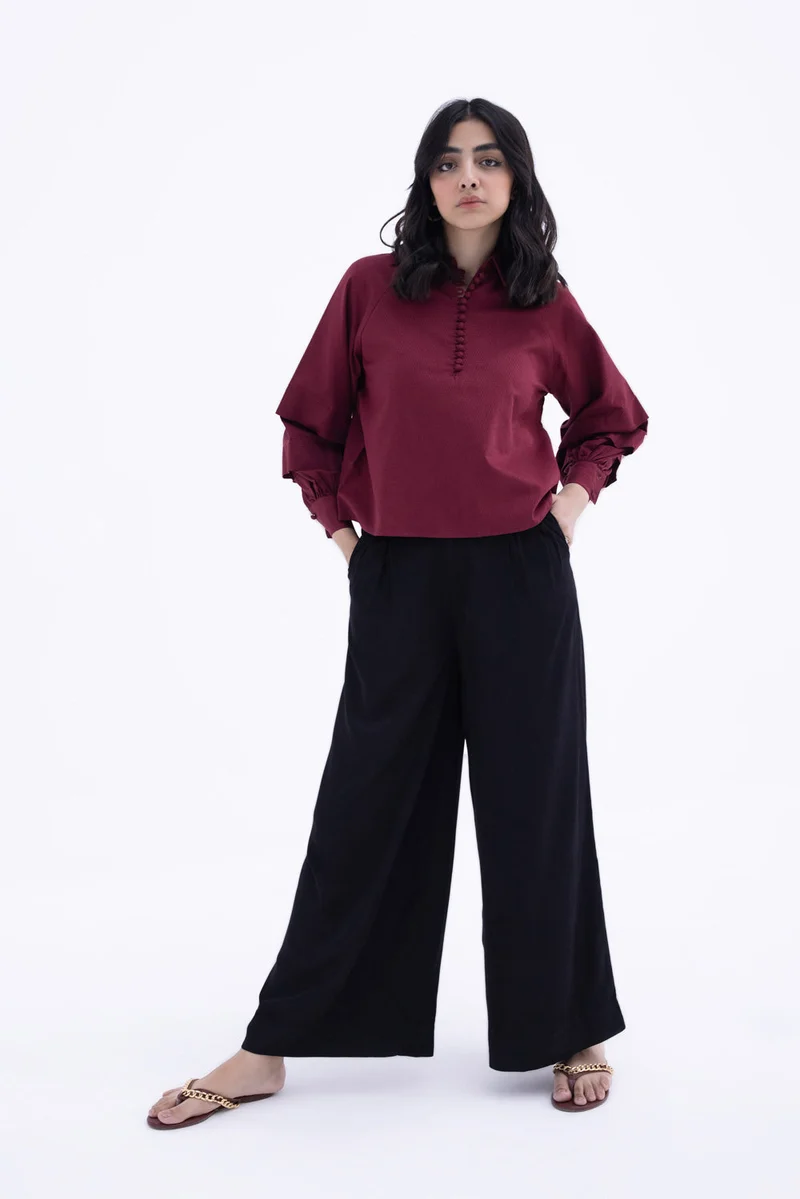 Textured Balloon Sleeve Top