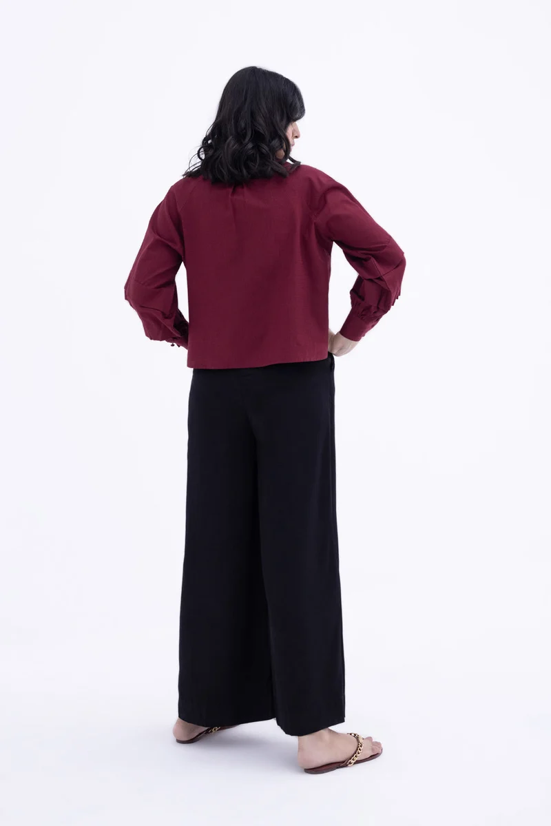 Textured Balloon Sleeve Top