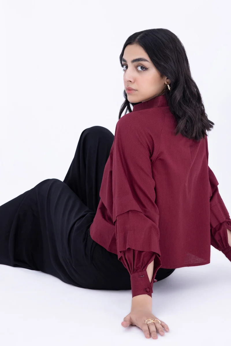 Textured Balloon Sleeve Top