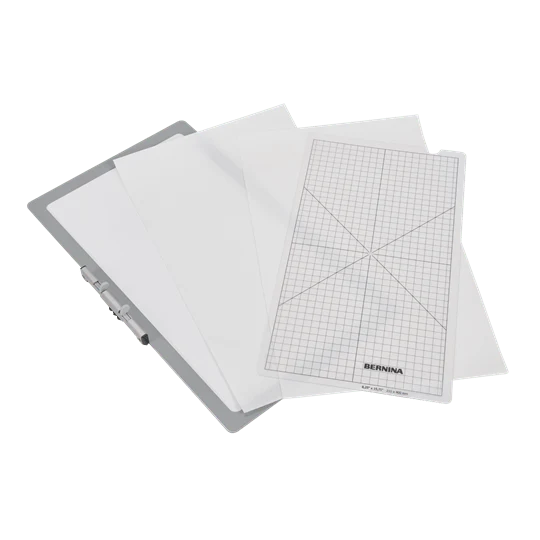The Large Sticky Embroidery Hoop has a maximum embroidery area of 21 x 40 cm (8.25 x 15.75 inch). The package includes: 10 pre-cut stabilizers Template for precise placement