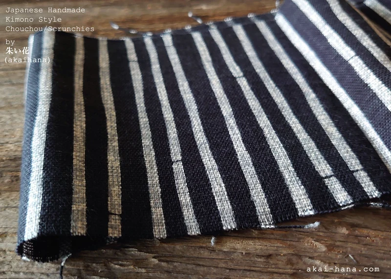 Japanese Handmade Kimono Style Scrunchies, Kyoto Hand Silkscreen, Bamboo