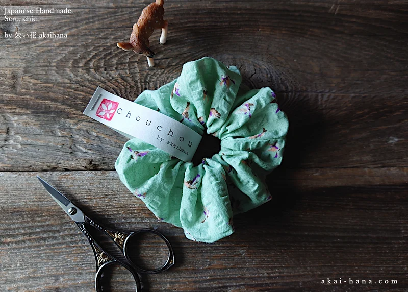 Japanese Handmade Scrunchies, Singing Birds ⦿scjf0078
