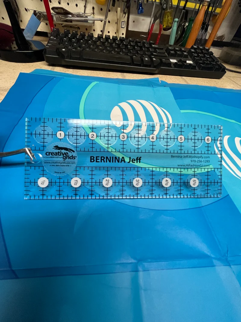 Creative Grids ruler Logo 6 1/2 by 2 1/2” with texture dots on back. Great size to bring to classes. B71