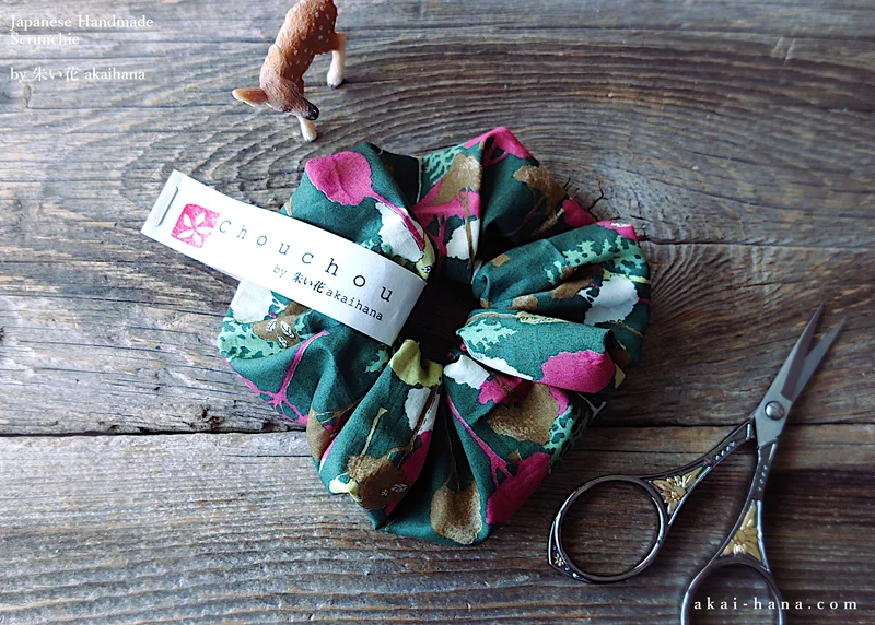 Japanese Handmade Chouchou/Scrunchies, Wonder Forest Green, scjf0054