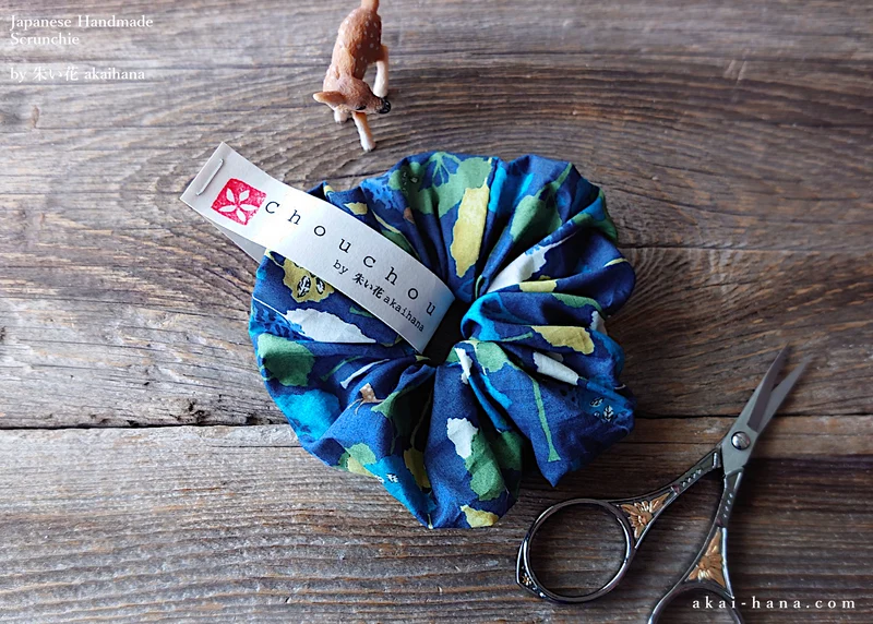 Japanese Handmade Chouchou/Scrunchies, Wonder Forest Navy, scjf0053