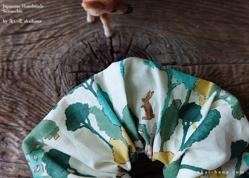 Japanese Handmade Chouchou/Scrunchies, Wonder Forest White, scjf0052
