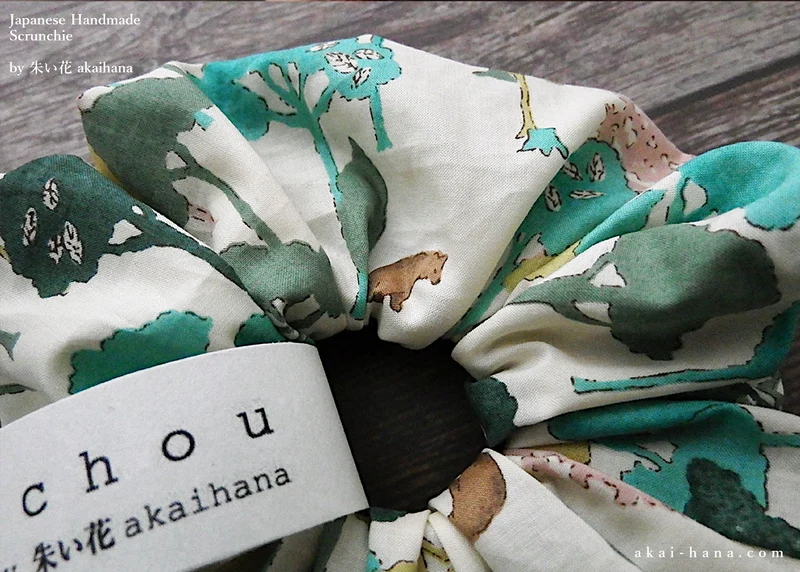 Japanese Handmade Chouchou/Scrunchies, Wonder Forest White, scjf0052