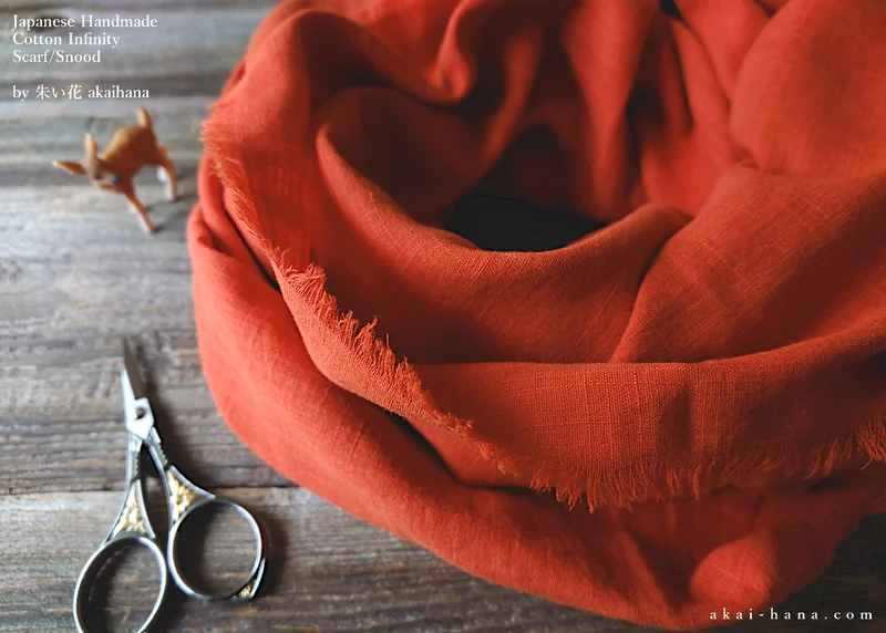 Japanese Cotton Double Gauze Infinity Scarf, Persimmon ⦿sinf0005