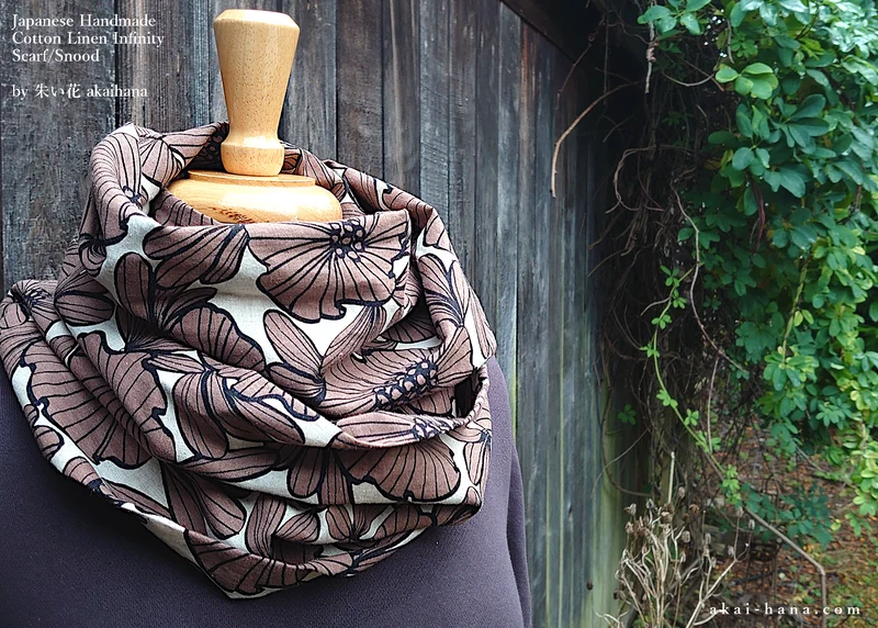 Japanese Handmade Infinity Scarf, Linen x Cotton, Nordic Floral ⦿sinf0036