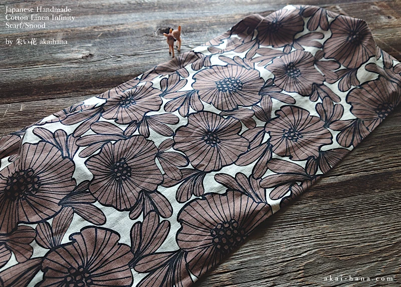 Japanese Handmade Infinity Scarf, Linen x Cotton, Nordic Floral ⦿sinf0036