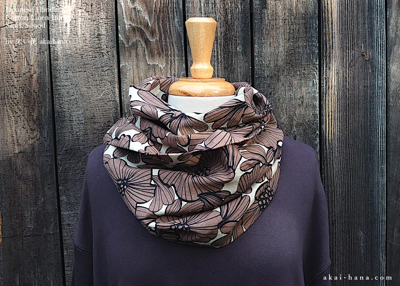 Japanese Handmade Infinity Scarf, Linen x Cotton, Nordic Floral ⦿sinf0036