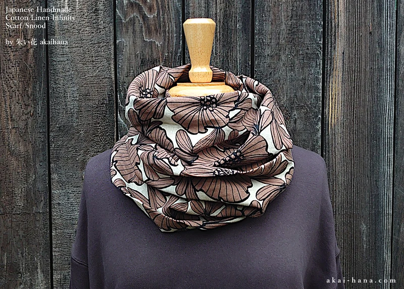 Japanese Handmade Infinity Scarf, Linen x Cotton, Nordic Floral ⦿sinf0036