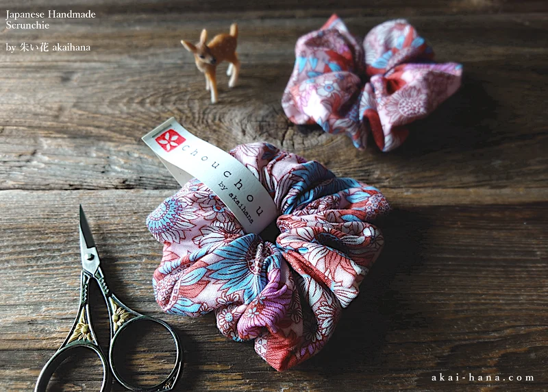 Japanese Handmade Double Gauze Scrunchies, Flower Garden Pink ⦿scjf0080