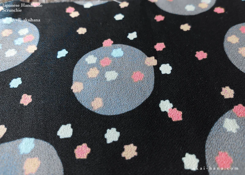 Japanese Handmade Kimono style Scrunchies, Konpeitō (confetto) Black ⦿scjf0030