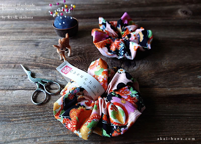 Japanese Handmade Kimono Style Scrunchies, Hana Kenran ⦿scjf0013