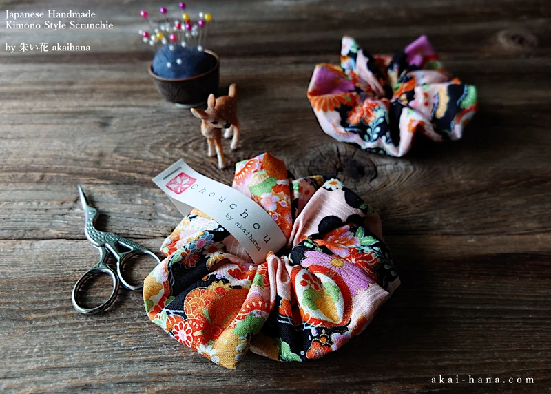 Japanese Handmade Kimono Style Scrunchies, Hana Kenran ⦿scjf0013