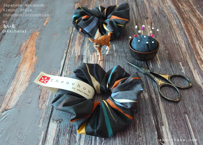 Japanese Handmade Kimono Style Scrunchies, Mizu Fūsen (Water Balloon) scjf0086