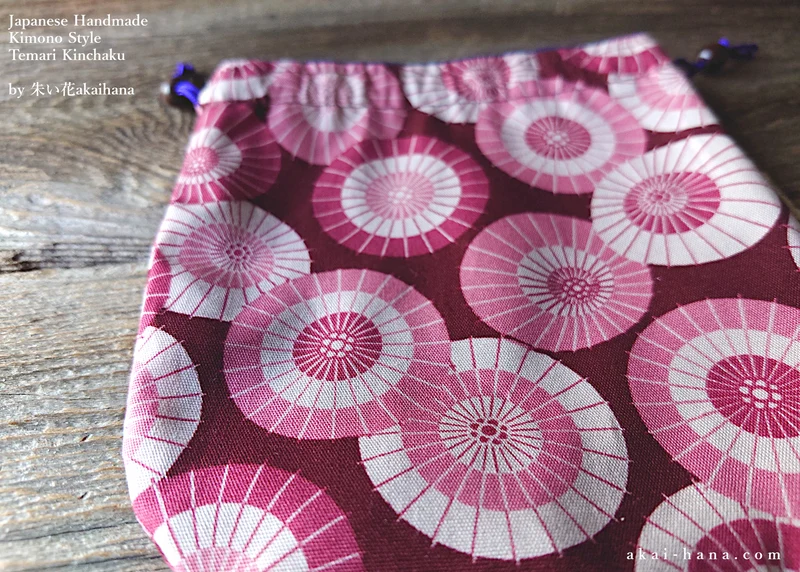 Japanese Handmade Temari Kinchaku Purse, Wagasa (Japanese Umbrella) ⦿tkjp0011