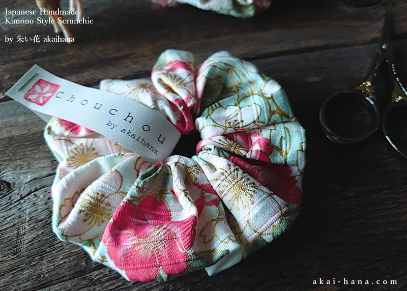 Japanese Handmade Kimono Style Scrunchies, SAKURA scjf0084