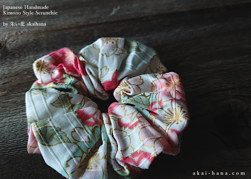 Japanese Handmade Kimono Style Scrunchies, SAKURA scjf0084