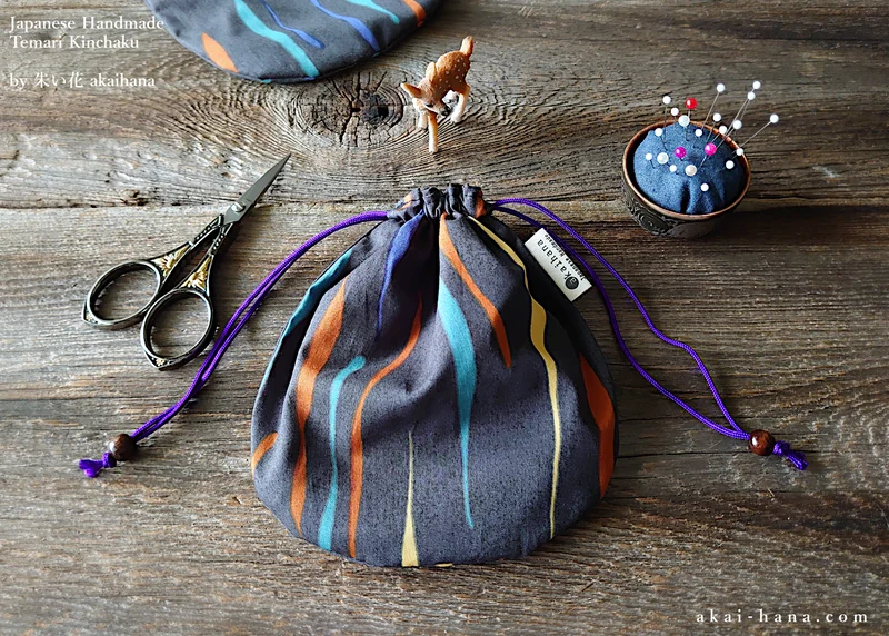 Mizu Fūsen (Water Balloon) Black, Temari Kinchaku Purse ⦿tkjp0004