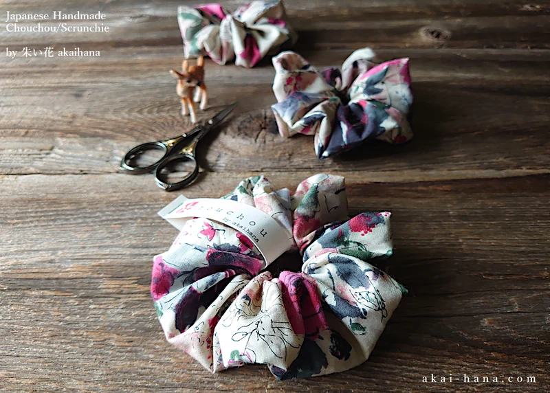 Japanese Handmade Scrunchies, Pink Garden, scjf0023