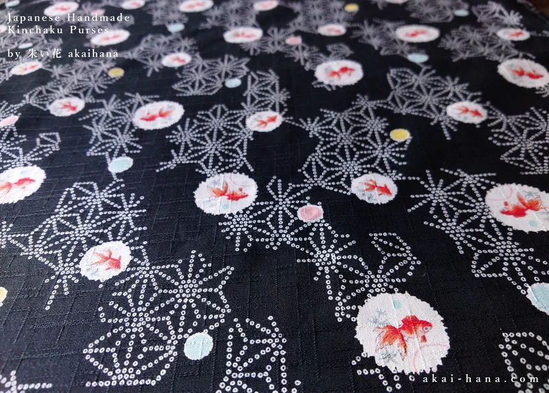 Japanese Handmade Kinchaku Drawstring Purse, Kingyo (Goldfish) ⦿kpjf1018