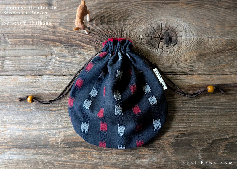 Japanese Handmade Temari Kinchaku Purse, Kurume Kasuri ⦿kpjf1017